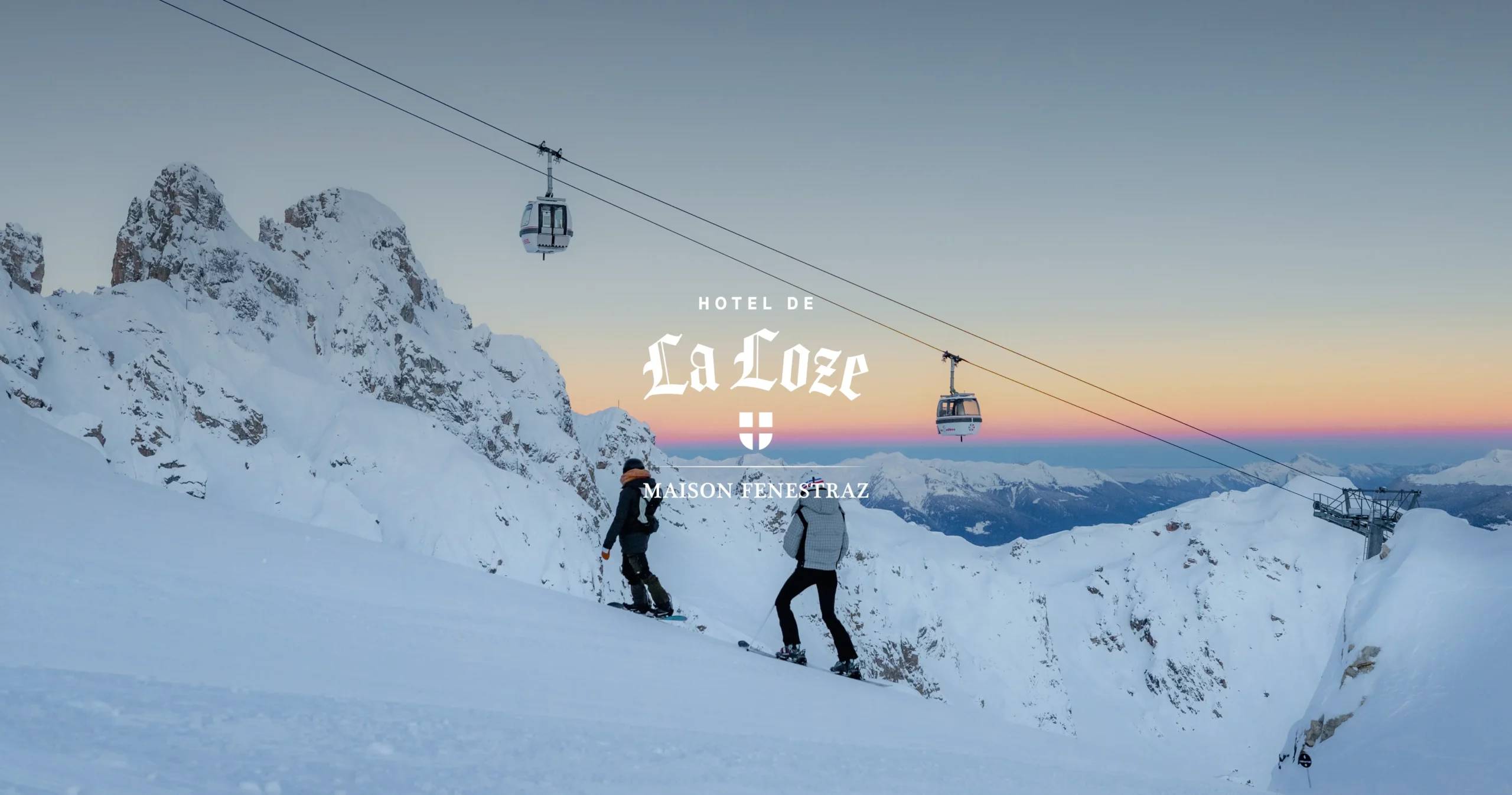 Ski touring at sunset in the Courchevel 1850 ski area